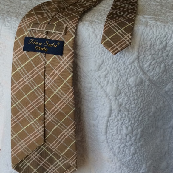 VTG Tan Pink & Cream Open Check Tie - Picture 6 of 7
